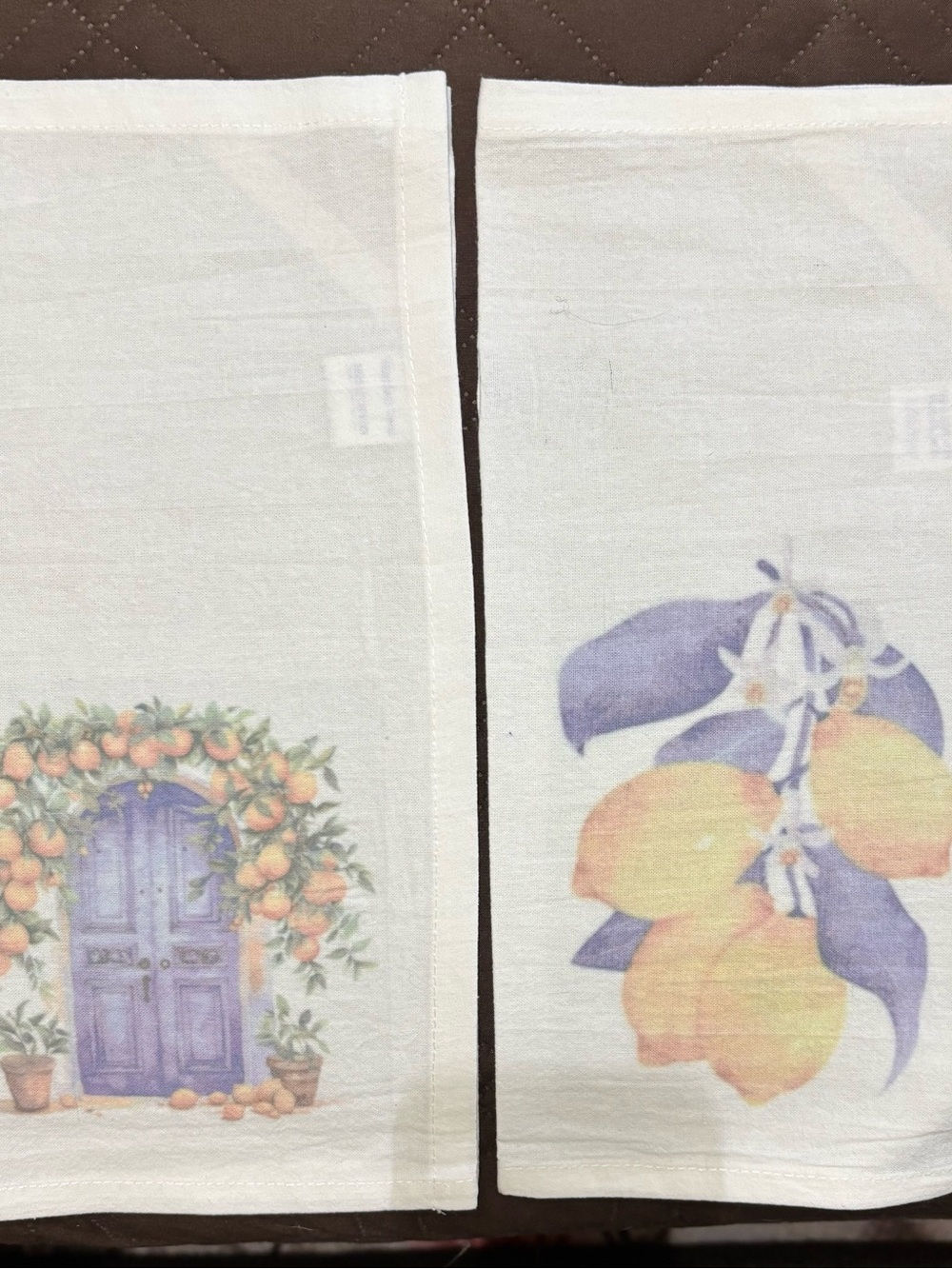 NEW Set of 2 Kitchen Tea Towels with Lemon & Door Prints - White